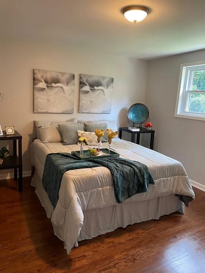 Comfortable bedroom setting with decorative elements