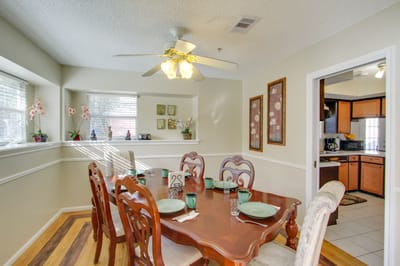 Bright dining room set for a meal