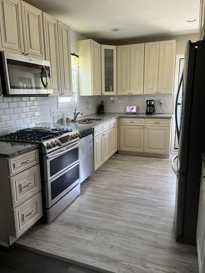 Modern kitchen space with stainless steel appliances