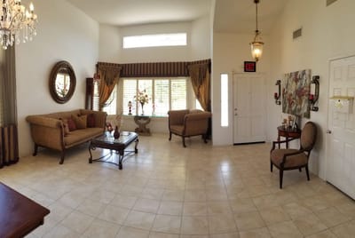 Bright interior common area with seating