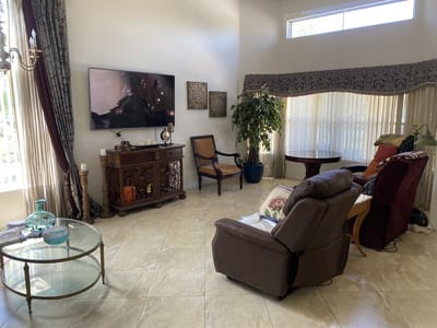 Cozy sitting area in a bright common room