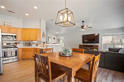 Bright, inviting common area with dining table