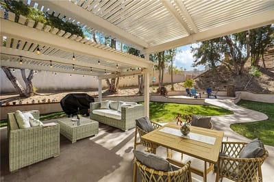 Outdoor seating area with patio furniture