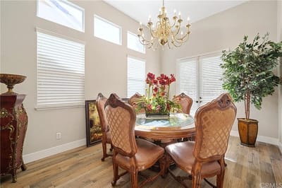 Elegant dining area with floral centerpiece