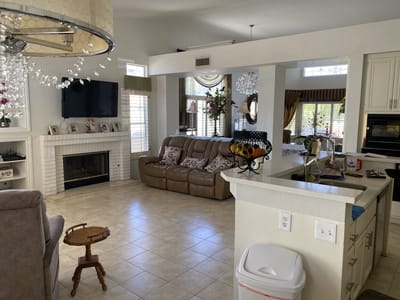 Bright and inviting common area in a senior care facility