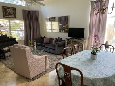 Interior view of a common area with seating and decor