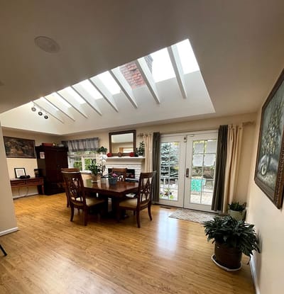 Bright interior space with table and plants