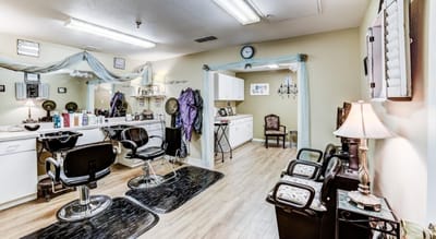 Interior view of a hair salon in the facility