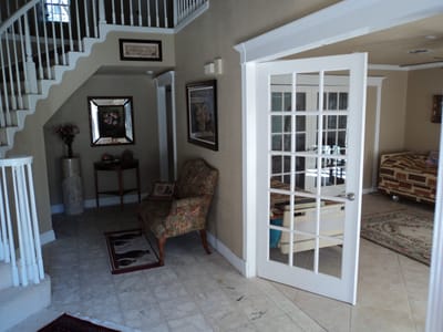 Interior view of a lobby area with seating