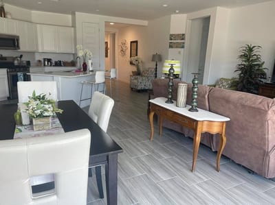 Bright common area with seating and decor