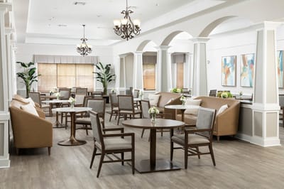 Bright common area with seating and decor