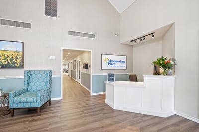 Bright interior lobby with seating and reception area
