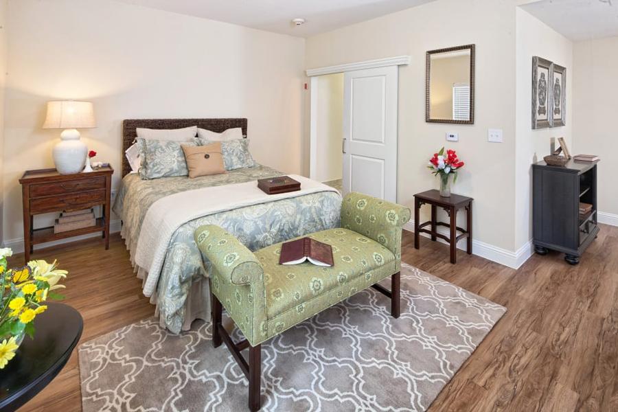 Cozy bedroom setup in a senior living facility