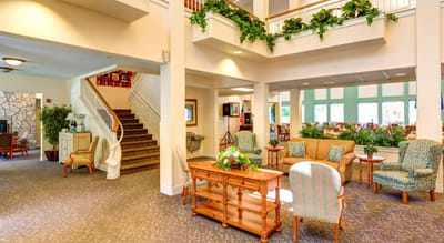 Bright and welcoming lobby area with seating