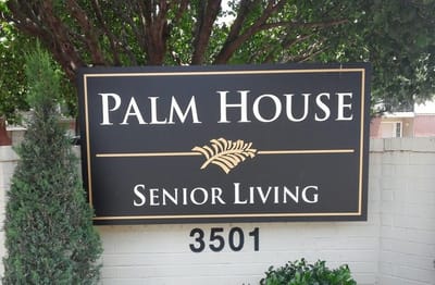 Palm House Senior Living sign at the facility entrance