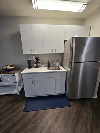 Clean kitchenette area in a senior living facility