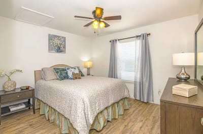 Cozy resident room with a bed and decor