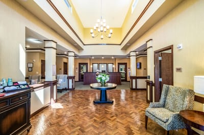 Bright and welcoming lobby area with seating