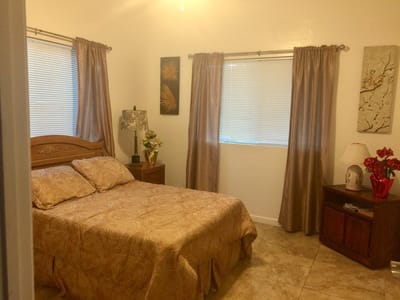 A well-furnished bedroom in assisted living facility