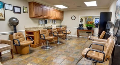 Interior of a hair salon with styling chairs