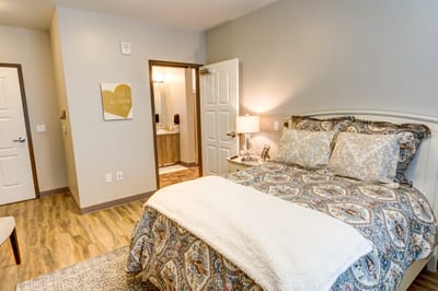 Private resident room with decorated bed