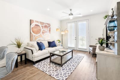 Bright and cozy interior living space with furniture