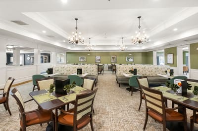 Bright dining room with elegant decor and seating