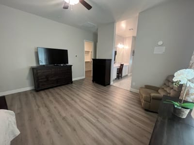 Interior view of a resident room with furnishings
