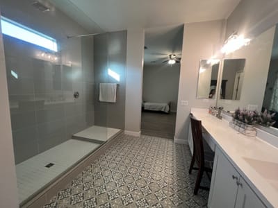 Modern bathroom interior with walk-in shower