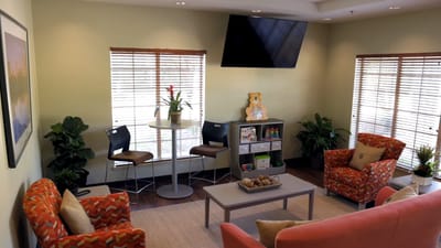 Interior view of a cozy lounge area in a senior facility
