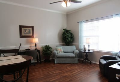 Cozy living room setting in a retirement facility