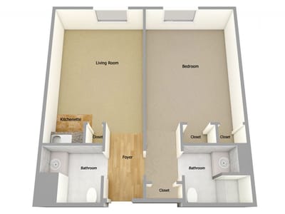 Architectural floor plan of a resident unit layout