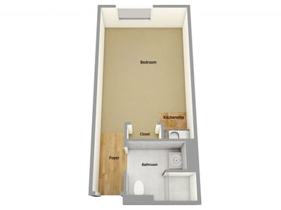 Architectural floor plan of a resident room layout
