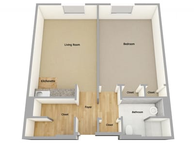 Architectural floor plan of a resident unit with labeled rooms