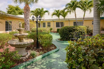 Beautifully landscaped outdoor garden area at the facility