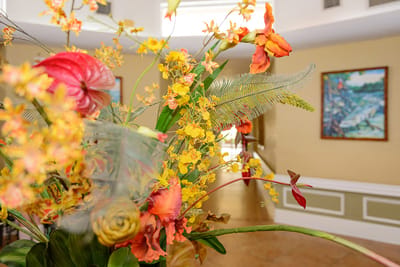 Vibrant floral arrangement in a common area.