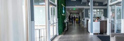 Interior corridor of a senior living facility