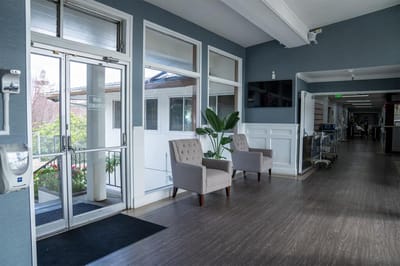 Interior view of the facility lobby with seating area