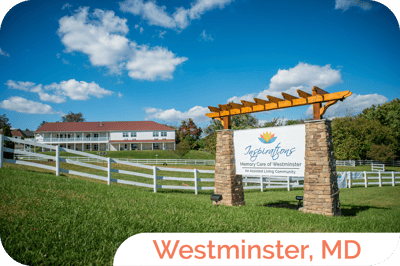 Exterior view of Inspirations Memory Care facility with signage