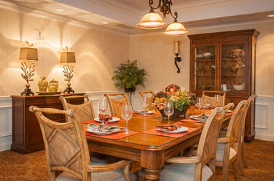 Elegant dining room setup with a wooden table