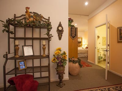 Warm and inviting interior common area with decor