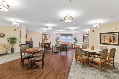 Common area with seating and game tables