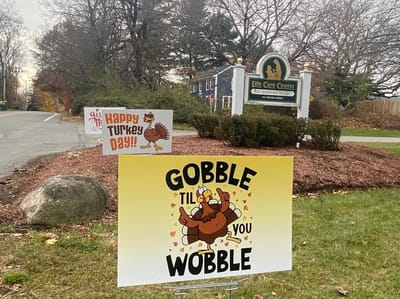 Sign promoting Thanksgiving at Life Care Center