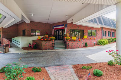Entrance of the Life Care Center with fall decorations