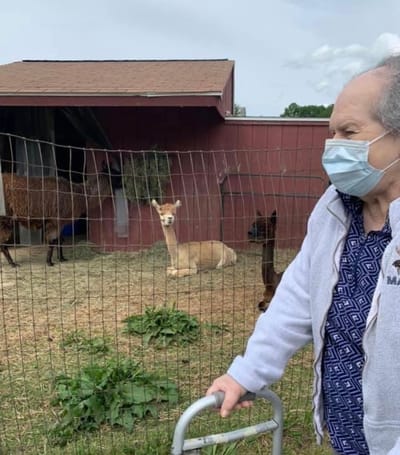 Resident enjoying time with animals outside