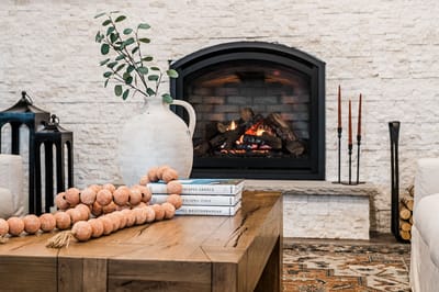Cozy interior with a fireplace and decor items