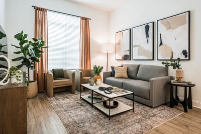Cozy common area with seating and art decor