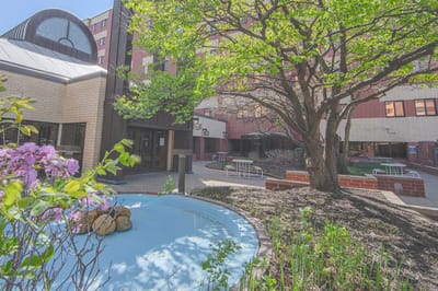 Outdoor garden area of a senior living facility