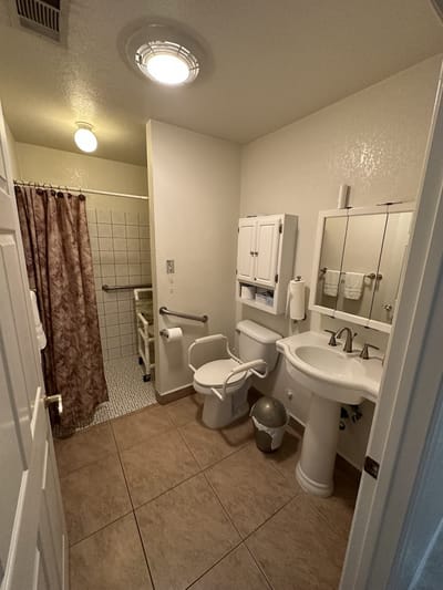 Interior view of a bathroom in a senior living facility