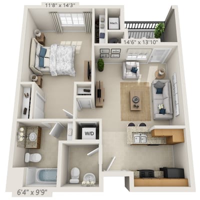 Architectural floor plan of a resident unit
